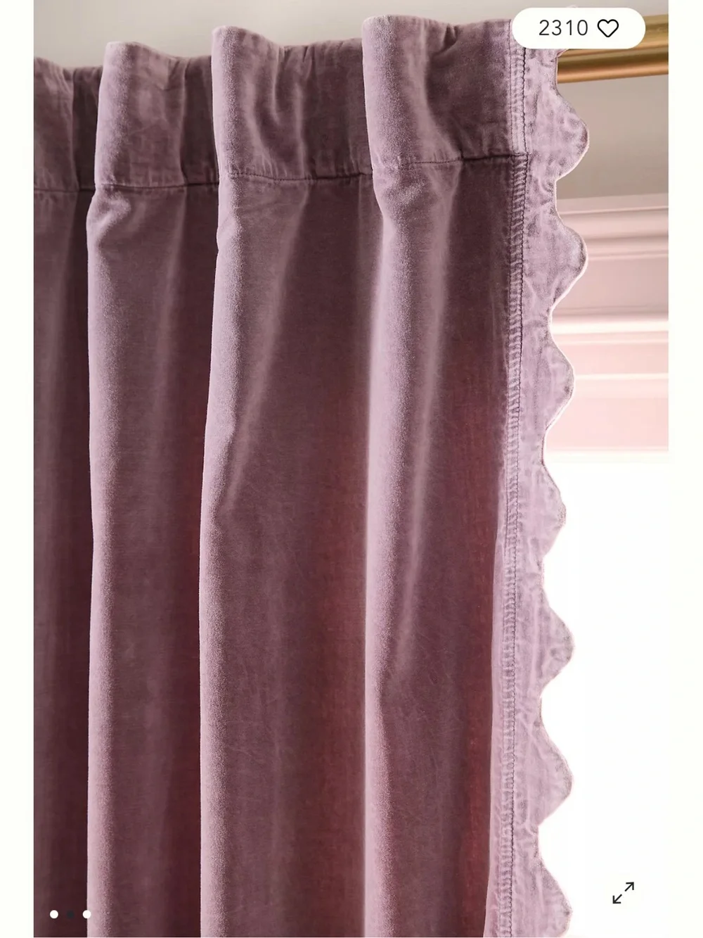 Anthropologie Trova Velvet Scalloped-Edge Curtain, Mauve